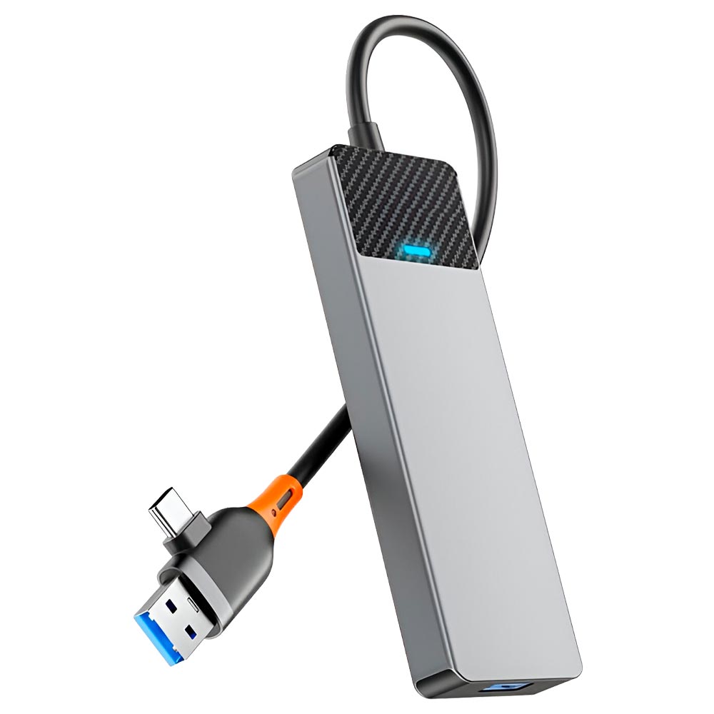 Hub USB 3.0 + USB-C 3.1 Wiwu Linker A431C 4 Portas / 3 USB 3.0 / USB-C Fêmea - Cinza