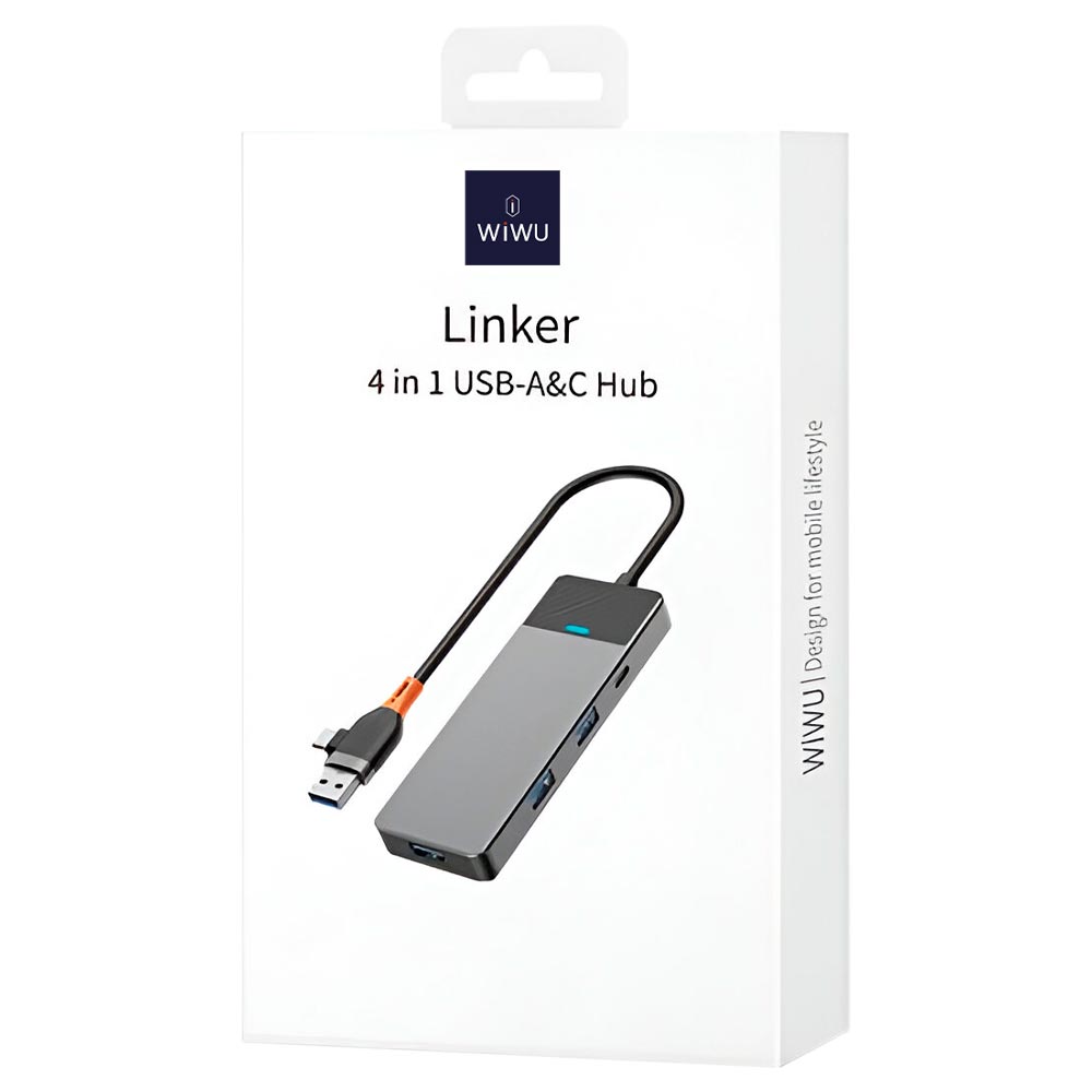 Hub USB 3.0 + USB-C 3.1 Wiwu Linker A431C 4 Portas / 3 USB 3.0 / USB-C Fêmea - Cinza