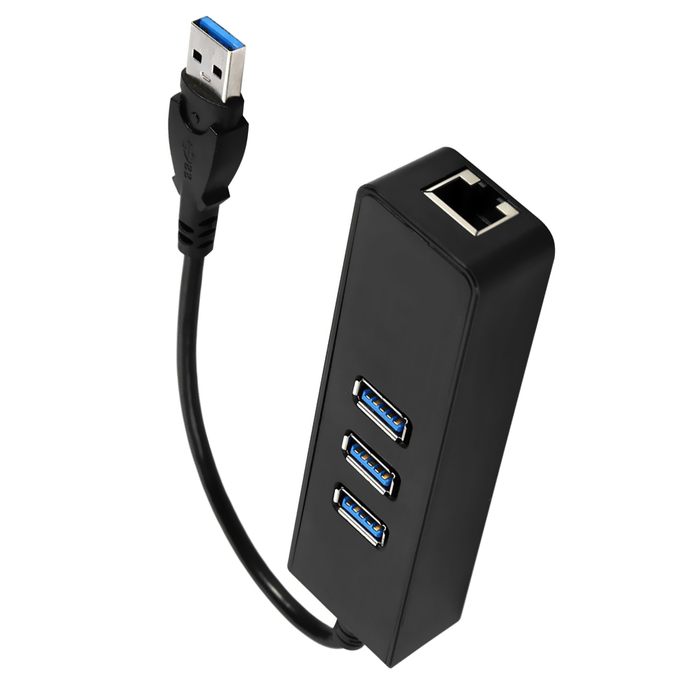 Hub USB 3.0 3 Portas / USB 3.0 / RJ-45 - Preto