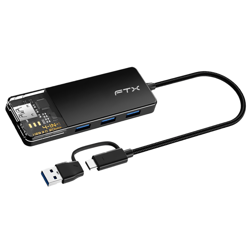 Hub USB-C + USB FTX CT-HUBT3-PB 4 Portas / 4 USB 3.0 / USB-C Fêmea - Preto