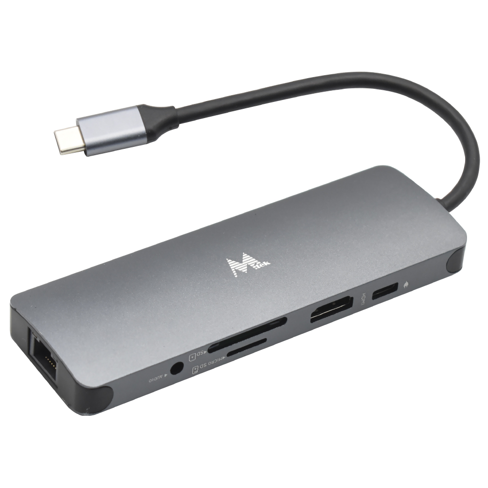 Hub USB-C 3.0 Mtek DS-91TC 9 Portas / HDMI / 3 USB 3.0 / RJ-45 / SD / USB-C / Áudio - Prata