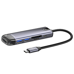 Hub USB-C 3.1 Mcdodo HU-7740 6 Portas / HDMI / 2 USB 3.0 / SD / TF / USB-C Fêmea - Cinza