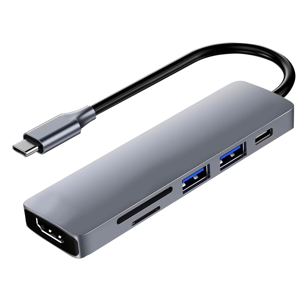 Hub USB-C 3.1 Satellite A-HUBC55 6 Portas / HDMI / 2 USB 3.0 / SD / TF / USB-C Fêmea - Cinza