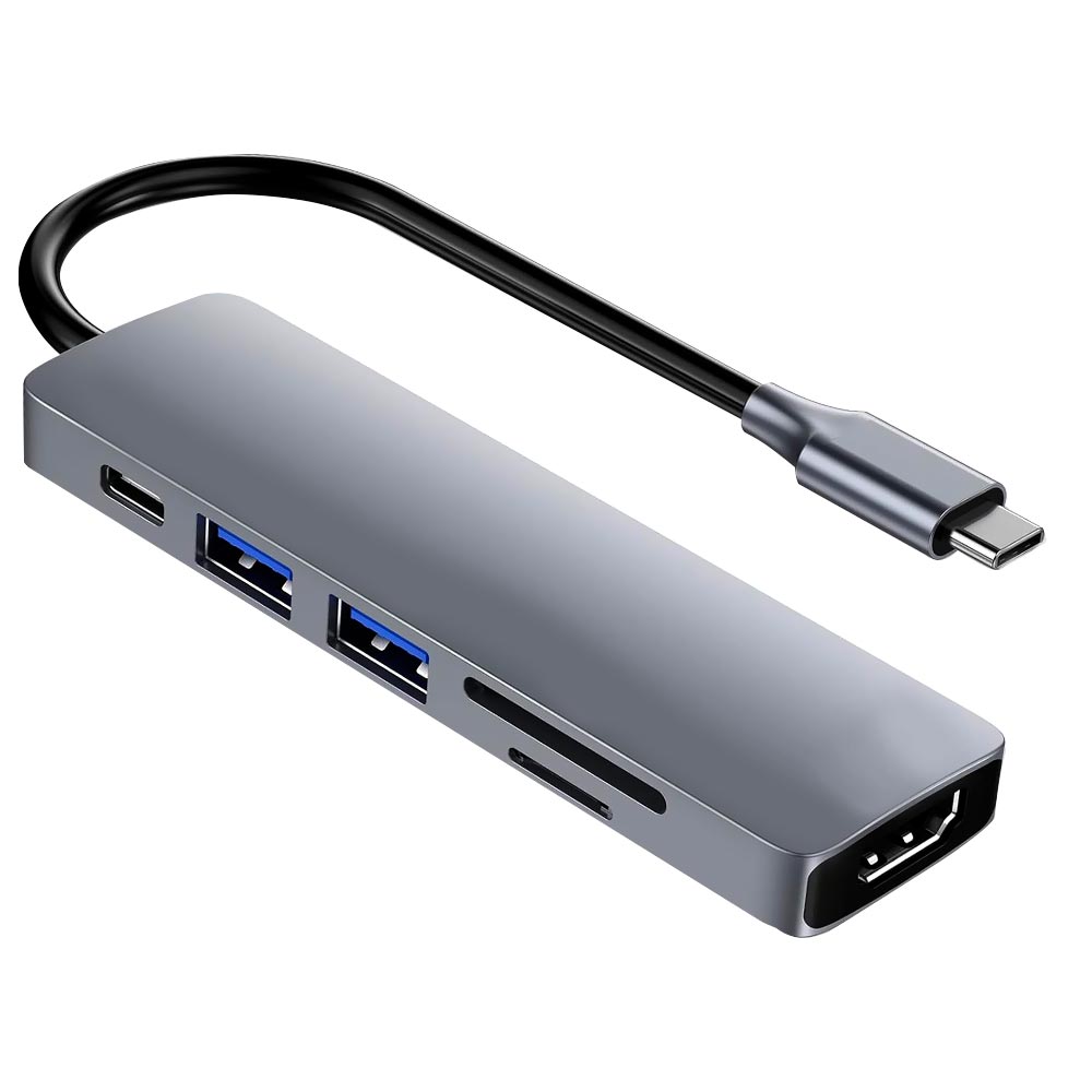 Hub USB-C 3.1 Satellite A-HUBC55 6 Portas / HDMI / 2 USB 3.0 / SD / TF / USB-C Fêmea - Cinza