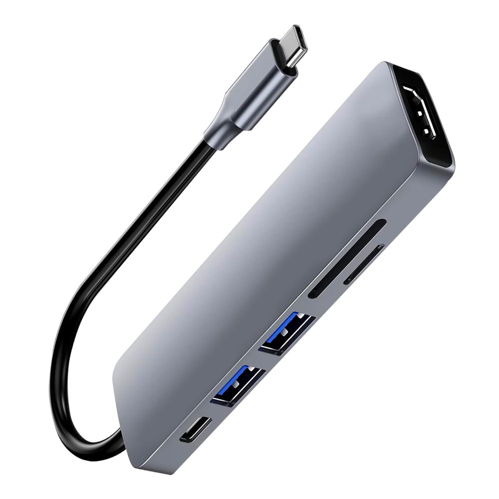 Hub USB-C 3.1 Satellite A-HUBC55 6 Portas / HDMI / 2 USB 3.0 / SD / TF / USB-C Fêmea - Cinza