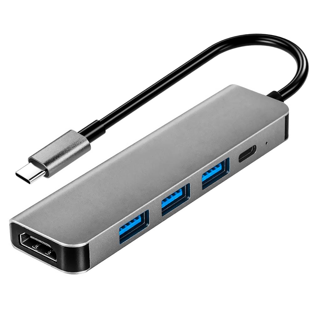 Hub USB-C 3.1 Satellite A-HUBC58 5 Portas / HDMI / 3 USB 3.0 / USB-C Fêmea - Cinza