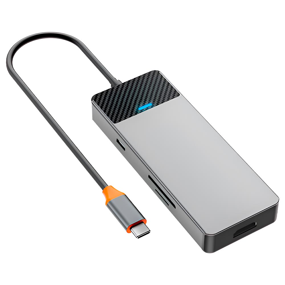 Hub USB-C 3.1 Wiwu Linker A721HD 7 Portas / 2 USB / HDMI / 2 USB-C Fêmea / SD / TF - Cinza