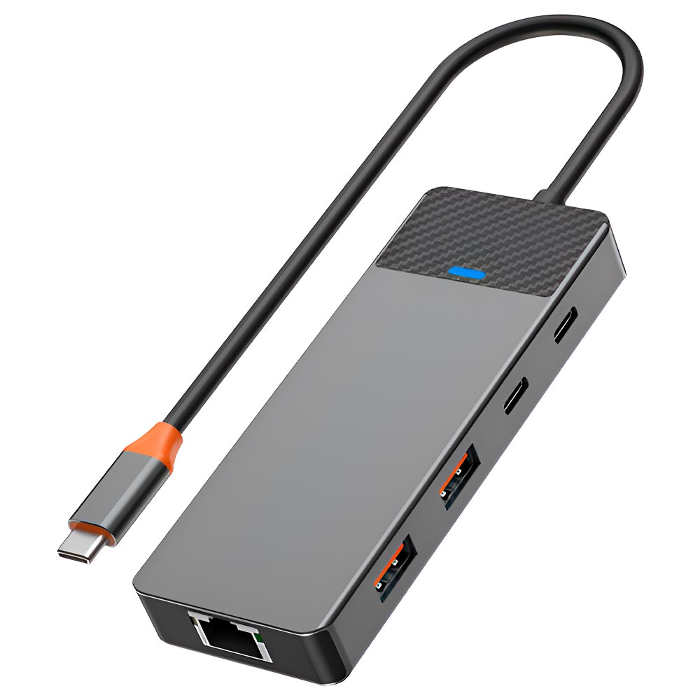 Hub USB-C 3.1 Wiwu Linker A923RPT 9 Portas / 2 USB 3.1 / 2 USB 2.0 / 2 USB-C Fêmea / LAN / SD / TF - Cinza