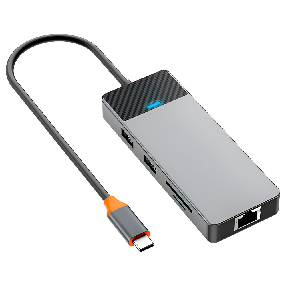 Hub USB-C 3.1 Wiwu Linker A923RPT 9 Portas / 2 USB 3.1 / 2 USB 2.0 / 2 USB-C Fêmea / LAN / SD / TF - Cinza