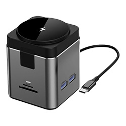 Hub USB-C 3.1 Wiwu WI-W025 9 Portas / 3 USB 3.0 / USB-C Fêmea / HDMI / LAN / SD / TF / Carregador Wireless 15W - Cinza