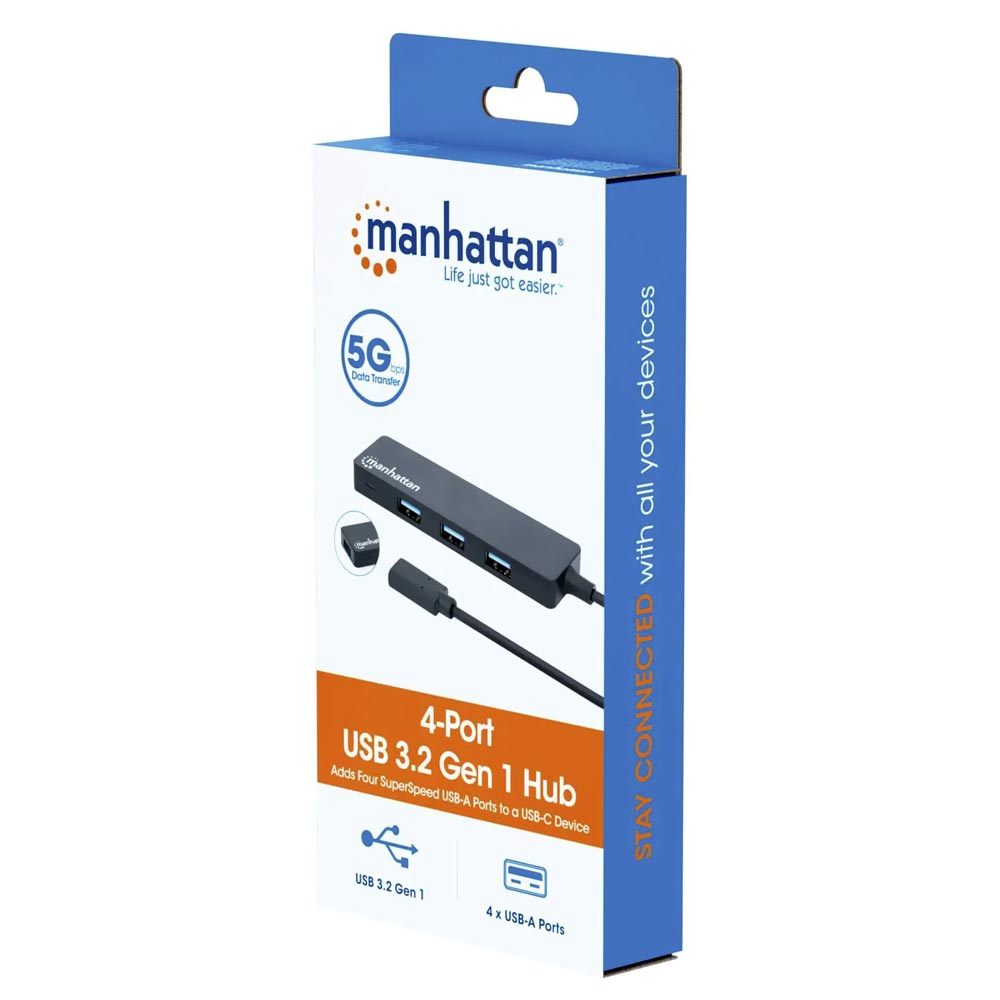 Hub USB-C 3.2 Manhattan 164924 4 Portas USB 3.0 - Preto