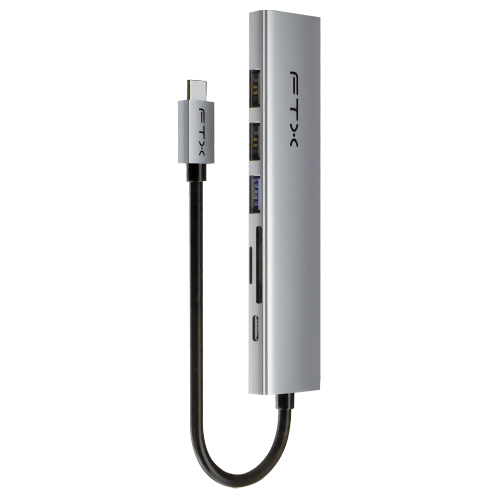 Hub USB-C FTX CT-HBP2-AG7 7 Portas / HDMI / USB 3.0 / 2 USB 2.0 / SD / TF / USB-C Fêmea - Cinza