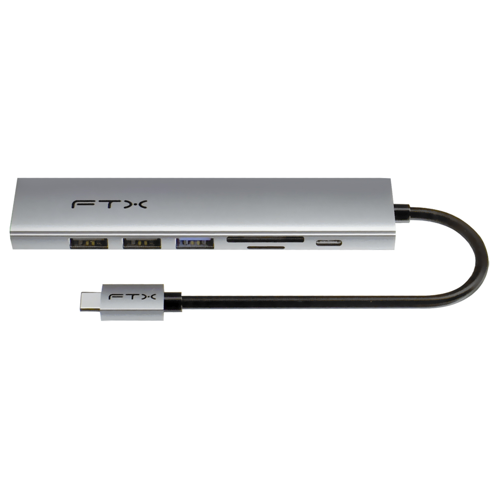 Hub USB-C FTX CT-HBP2-AG7 7 Portas / HDMI / USB 3.0 / 2 USB 2.0 / SD / TF / USB-C Fêmea - Cinza