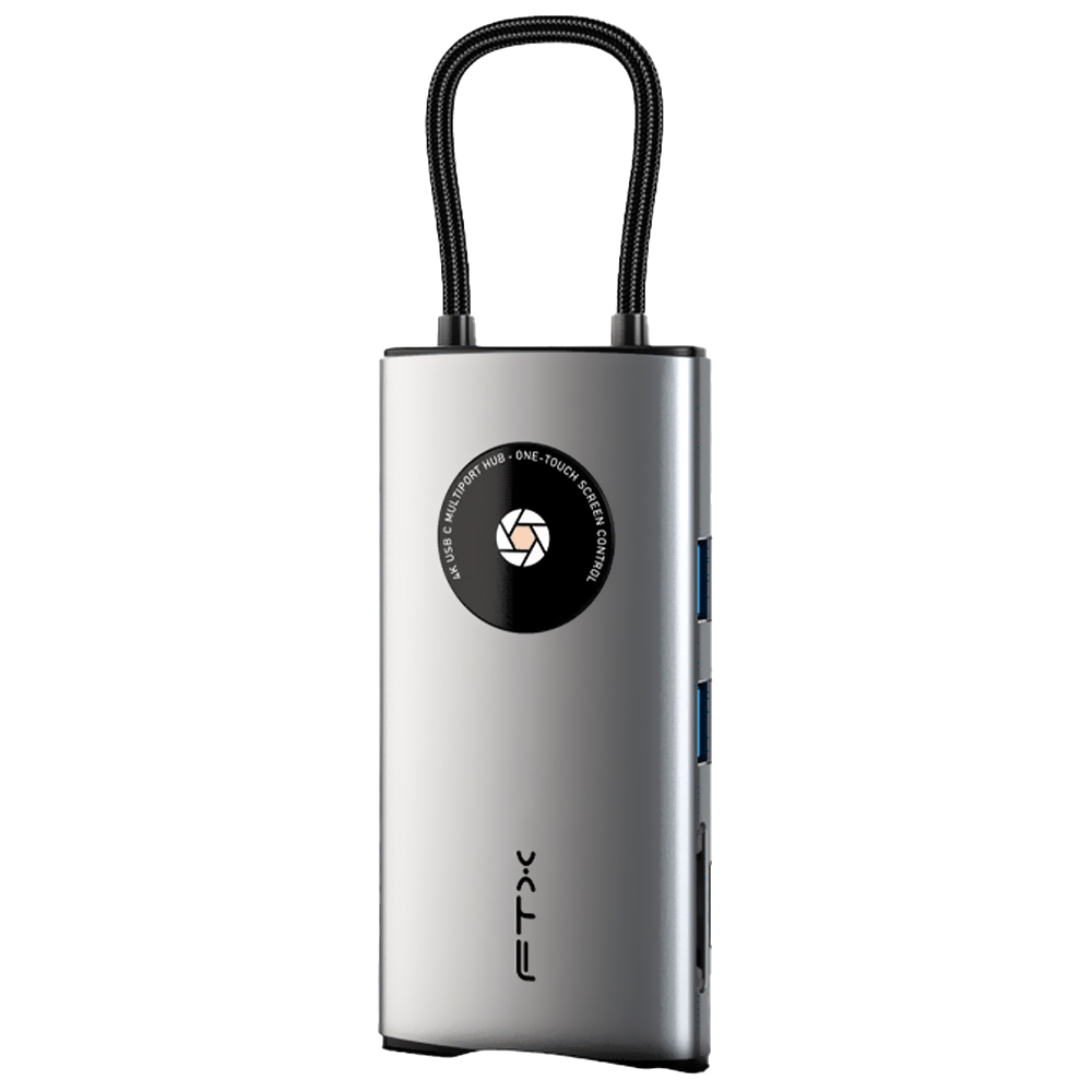 Hub USB-C FTX CT-HUBL3-AG 8 Portas / HDMI / 2 USB 3.0 / USB 2.0 / RJ45 / SD / TF / USB-C Fêmea - Cinza