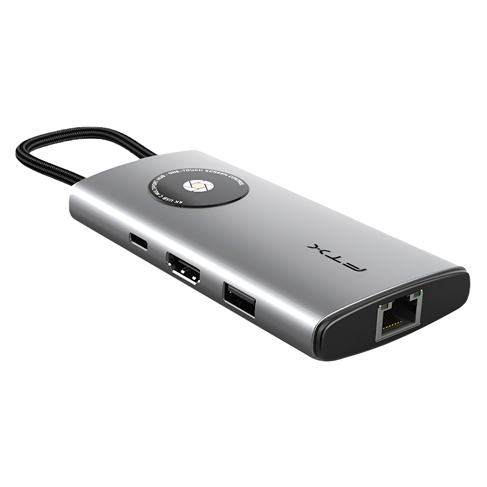Hub USB-C FTX CT-HUBL3-AG 8 Portas / HDMI / 2 USB 3.0 / USB 2.0 / RJ45 / SD / TF / USB-C Fêmea - Cinza