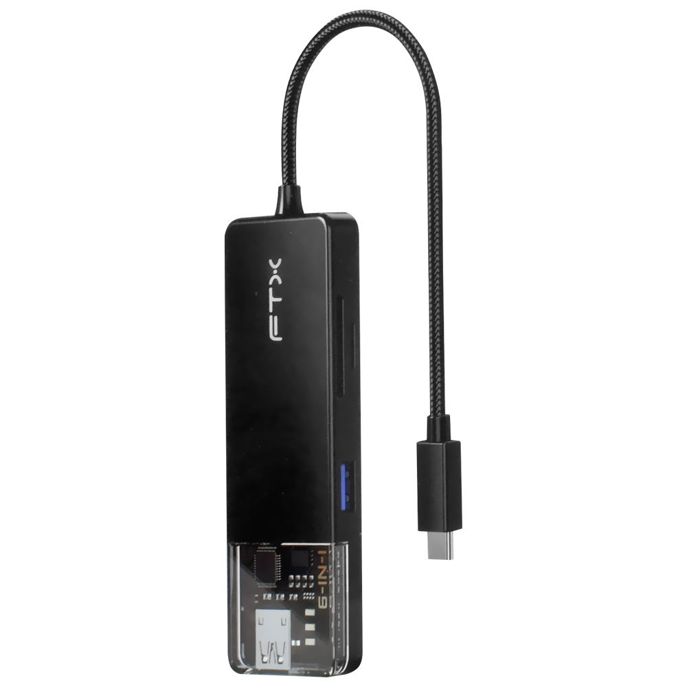 Hub USB-C FTX CT-HUBT4-PB 6 Portas / HDMI / 2 USB / SD / TF / USB-C Fêmea - Preto