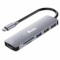 Hub USB-C Kolke KCH-680 6 Portas / 2 USB 2.0 / USB 3.0 / HDMI / SD / TF - Cinza