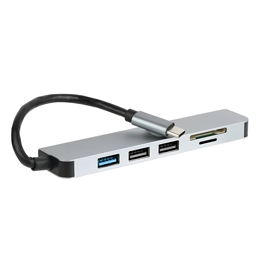 Hub USB-C Kolke KCH-680 6 Portas / 2 USB 2.0 / USB 3.0 / HDMI / SD / TF - Cinza