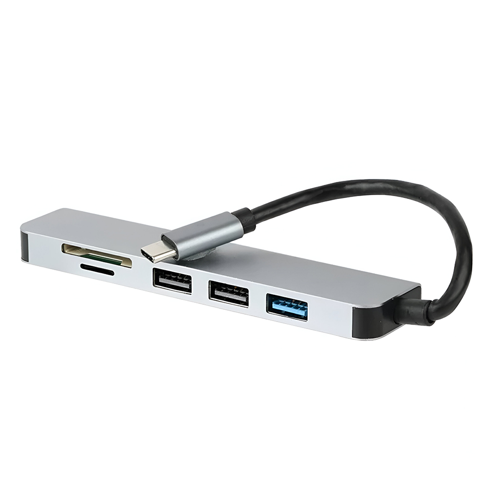 Hub USB-C Kolke KCH-680 6 Portas / 2 USB 2.0 / USB 3.0 / HDMI / SD / TF - Cinza