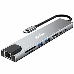 Hub USB-C Kolke KCH-681 8 Portas / USB 2.0 / USB 3.0 / HDMI / 2 USB-C / LAN / SD / TF - Cinza