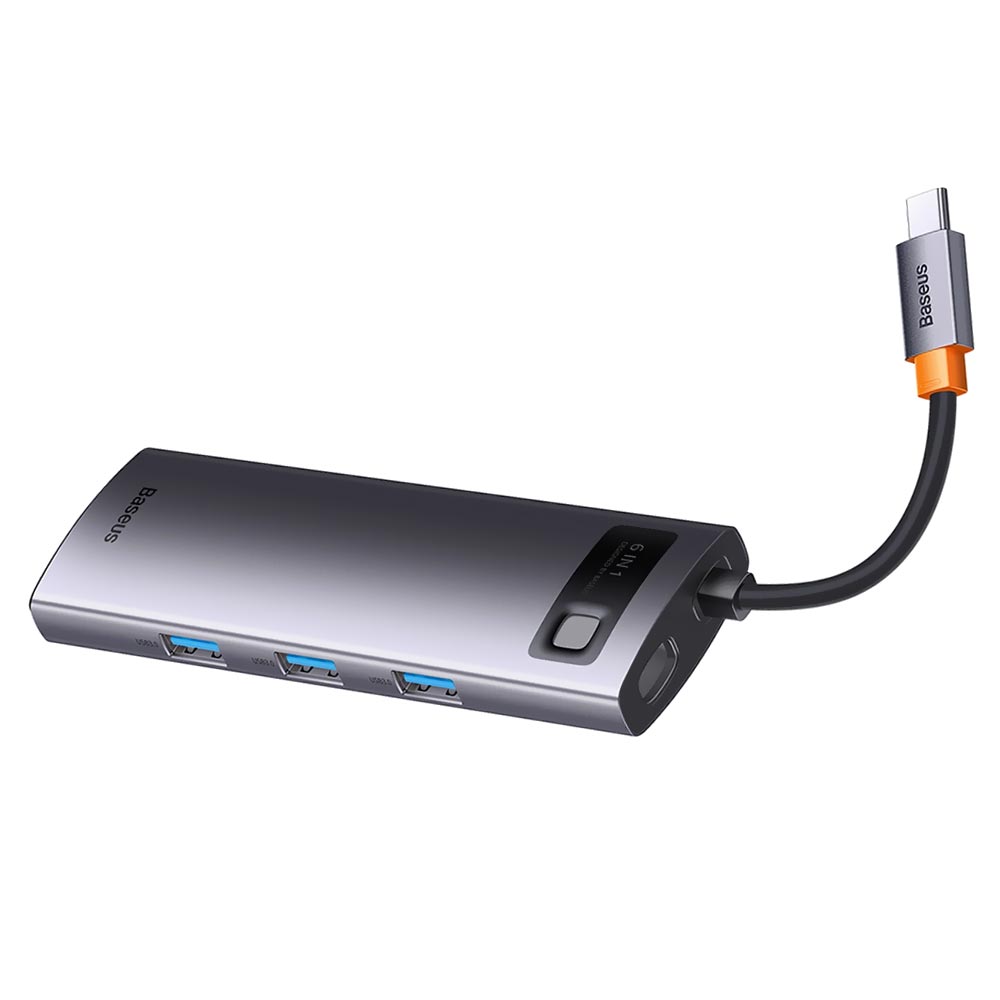 Hub USB Type-C 3.1 Baseus CAHUB-CW0G 6 Portas / 3 USB 3.0 / HDMI / Type-C Fêmea / RJ45 - Cinza