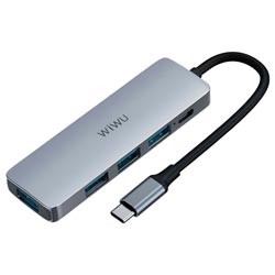 Hub USB Type-C 3.1 Wiwu Alpha A541BC 5 Portas / 4 USB 3.0 / Type-C Fêmea - Cinza