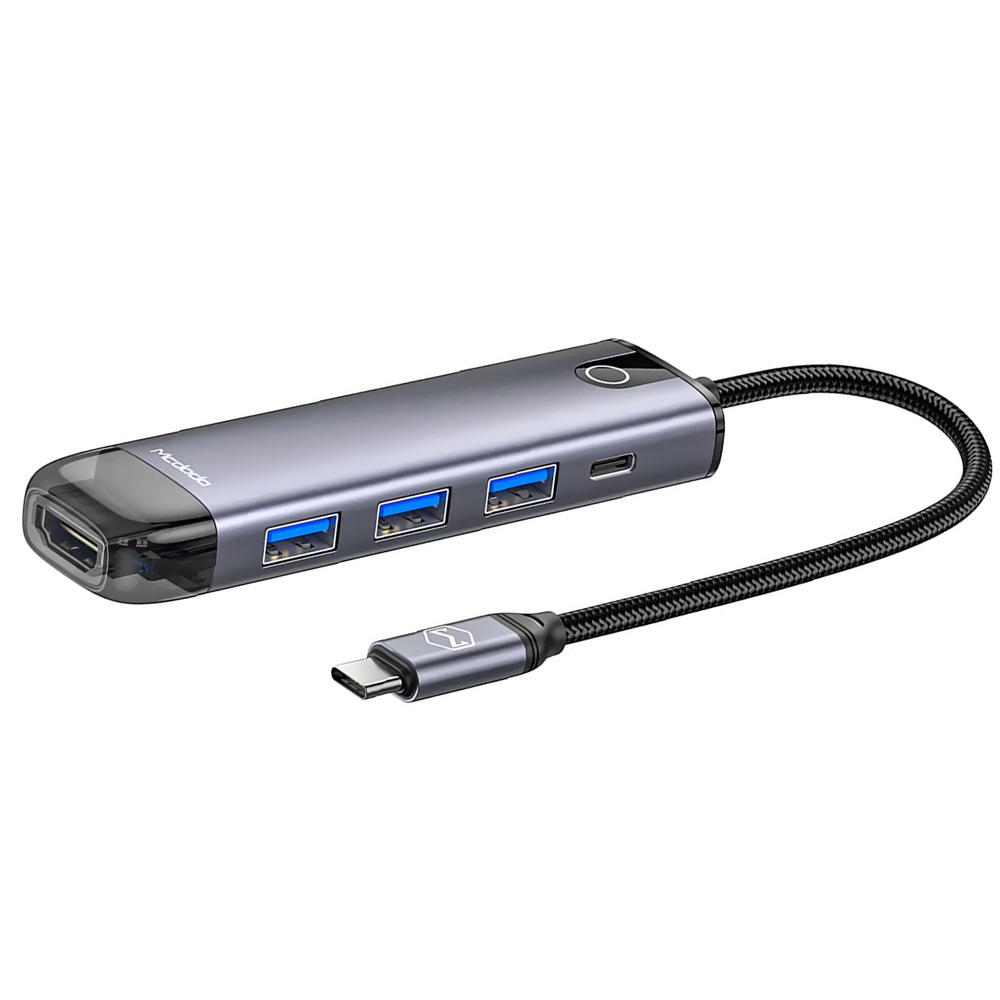 Hub USB Type-C Mcdodo HU-7750 5 Portas / HDMI / 3 USB 3.0 / Type-C Fêmea - Cinza