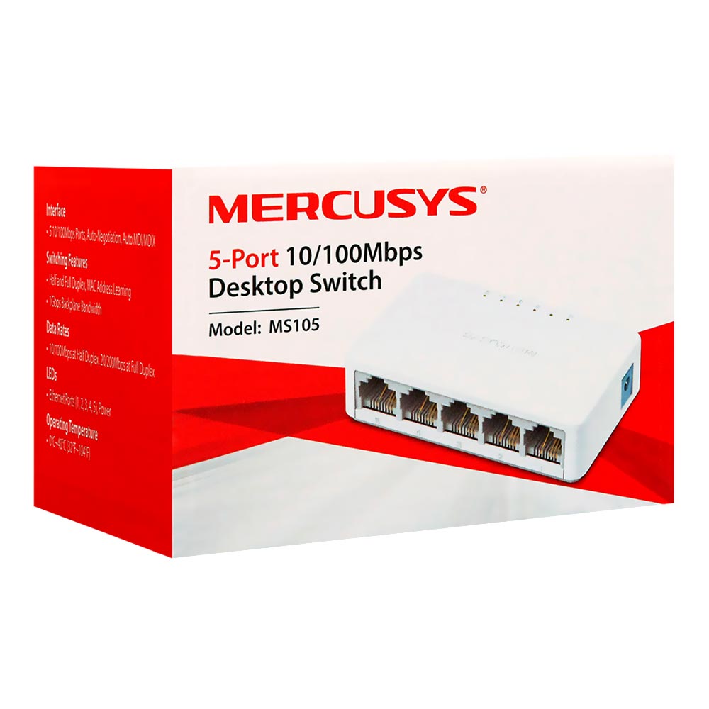 Switch de Mesa Mercusys MS105 de 5 Portas - 10/100Mbps