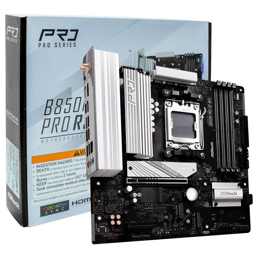 Placa Mãe ASRock B850M Pro RS Wi-Fi Socket AM5 / DDR5