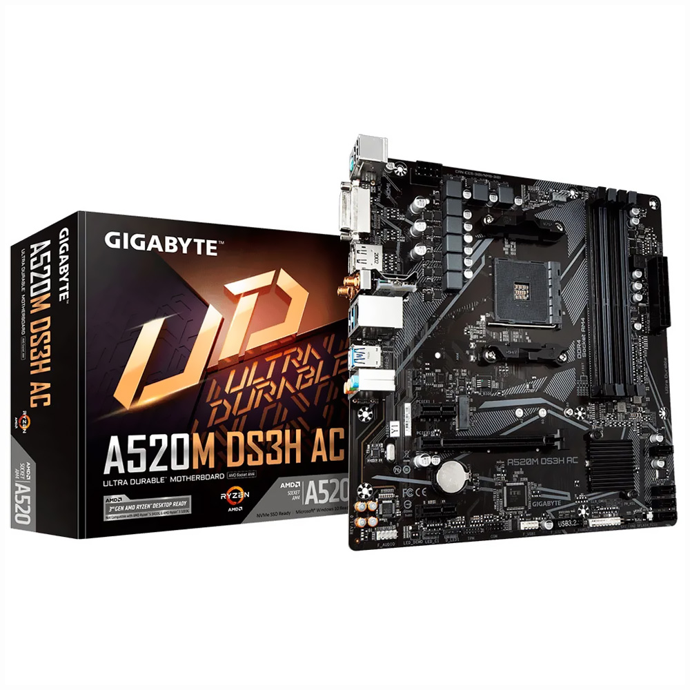 Placa Mãe Gigabyte A520M DS3H AC Socket AM4 / DDR4