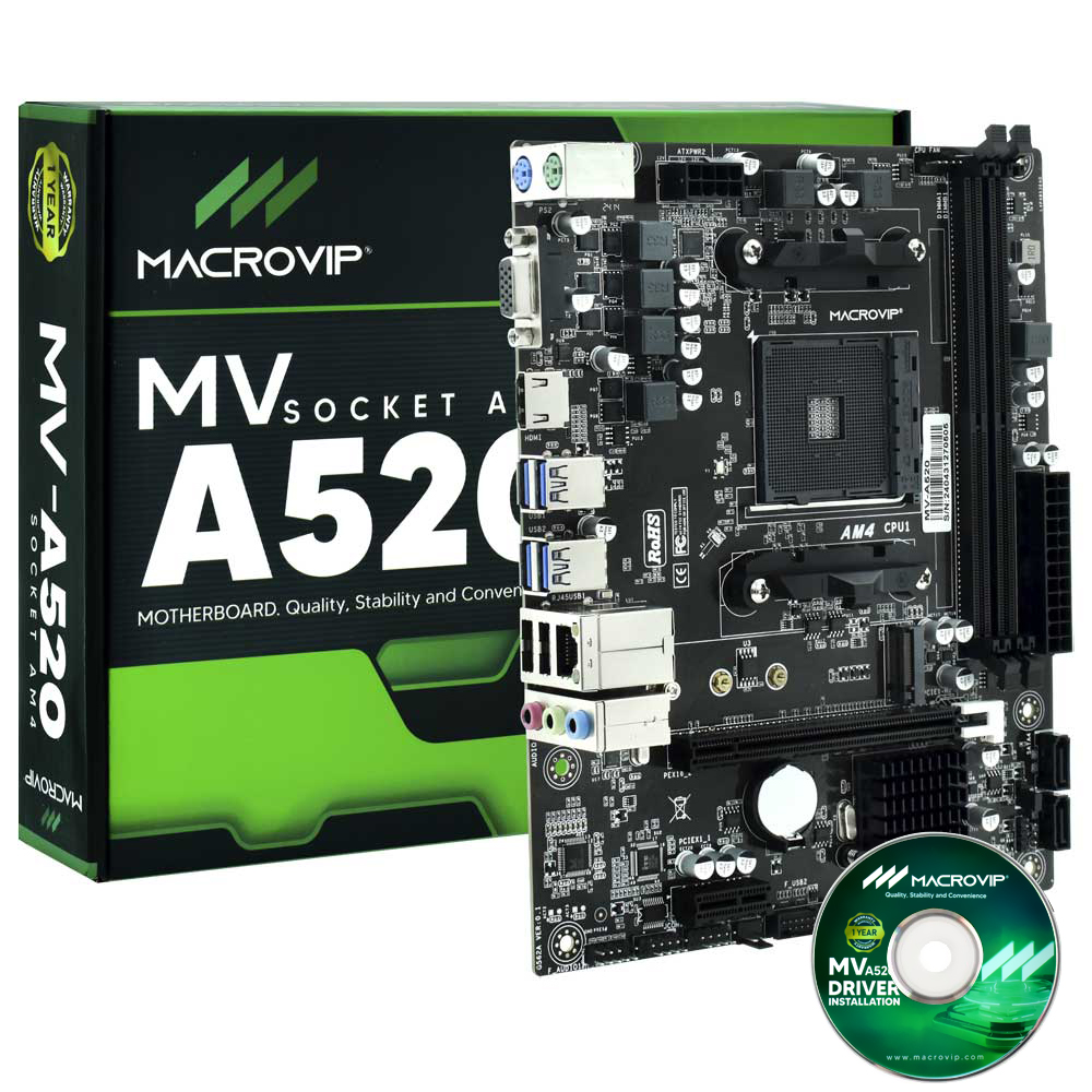 Placa Mãe Macrovip MV-A520 Socket AM4 / VGA / DDR4