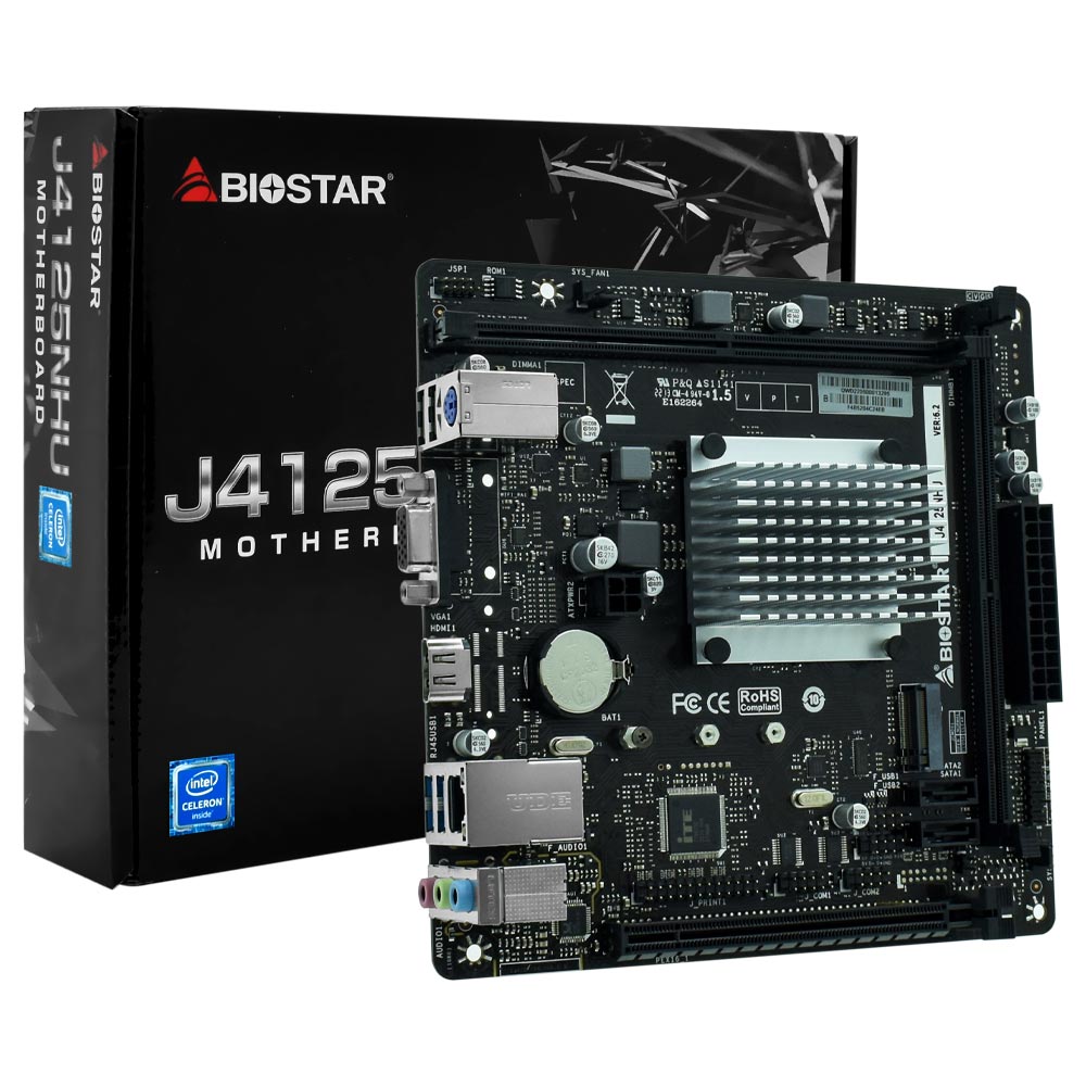 Placa Mãe Biostar J4125NHU + CPU Intel Celeron até 2.5GHz VGA / DDR4
