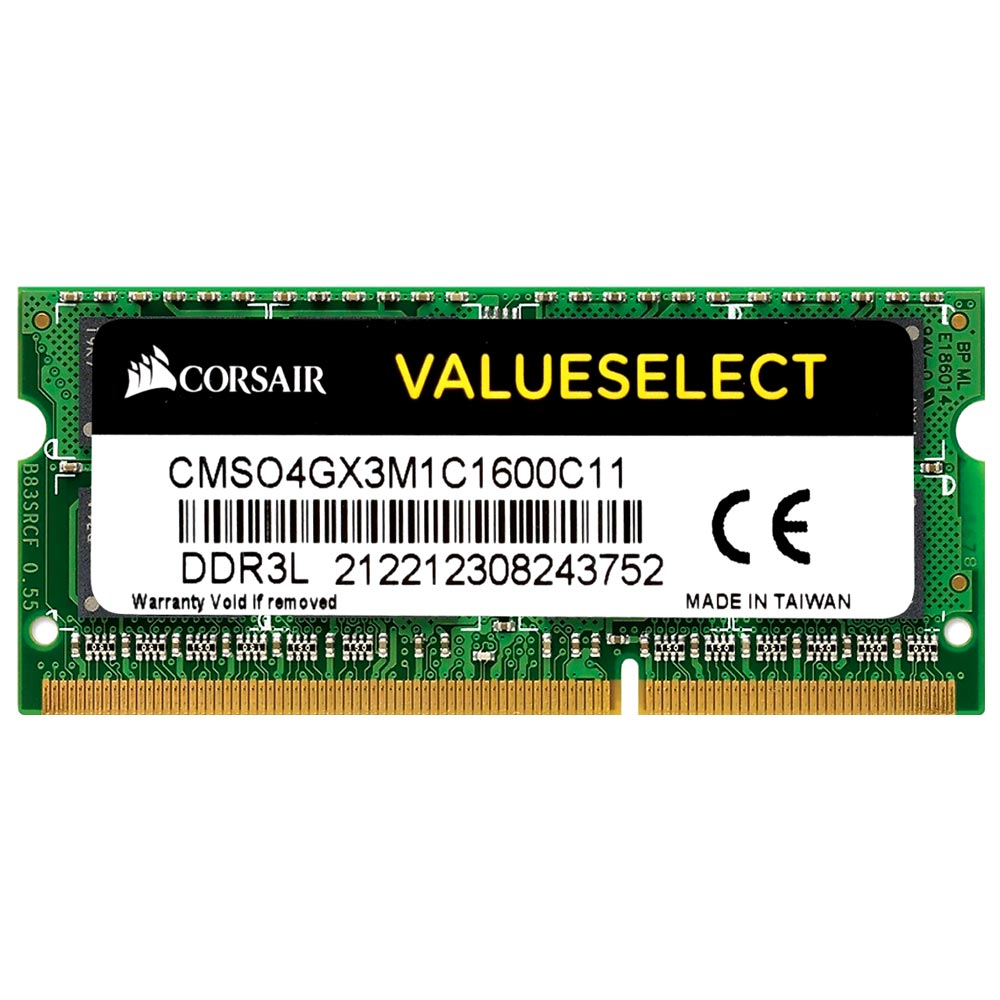 Memória RAM para Notebook Corsair Value Select DDR3L 4GB 1600MHz - CMSO4GX3M1C1600C11