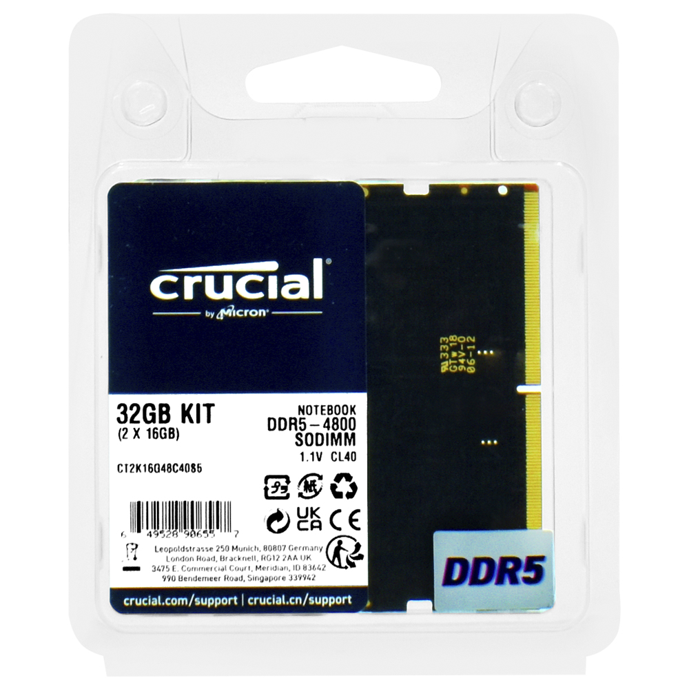 Memória RAM para Notebook Crucial DDR5 32GB (2X16GB) 4800MHz - CT2K16G48C40S5