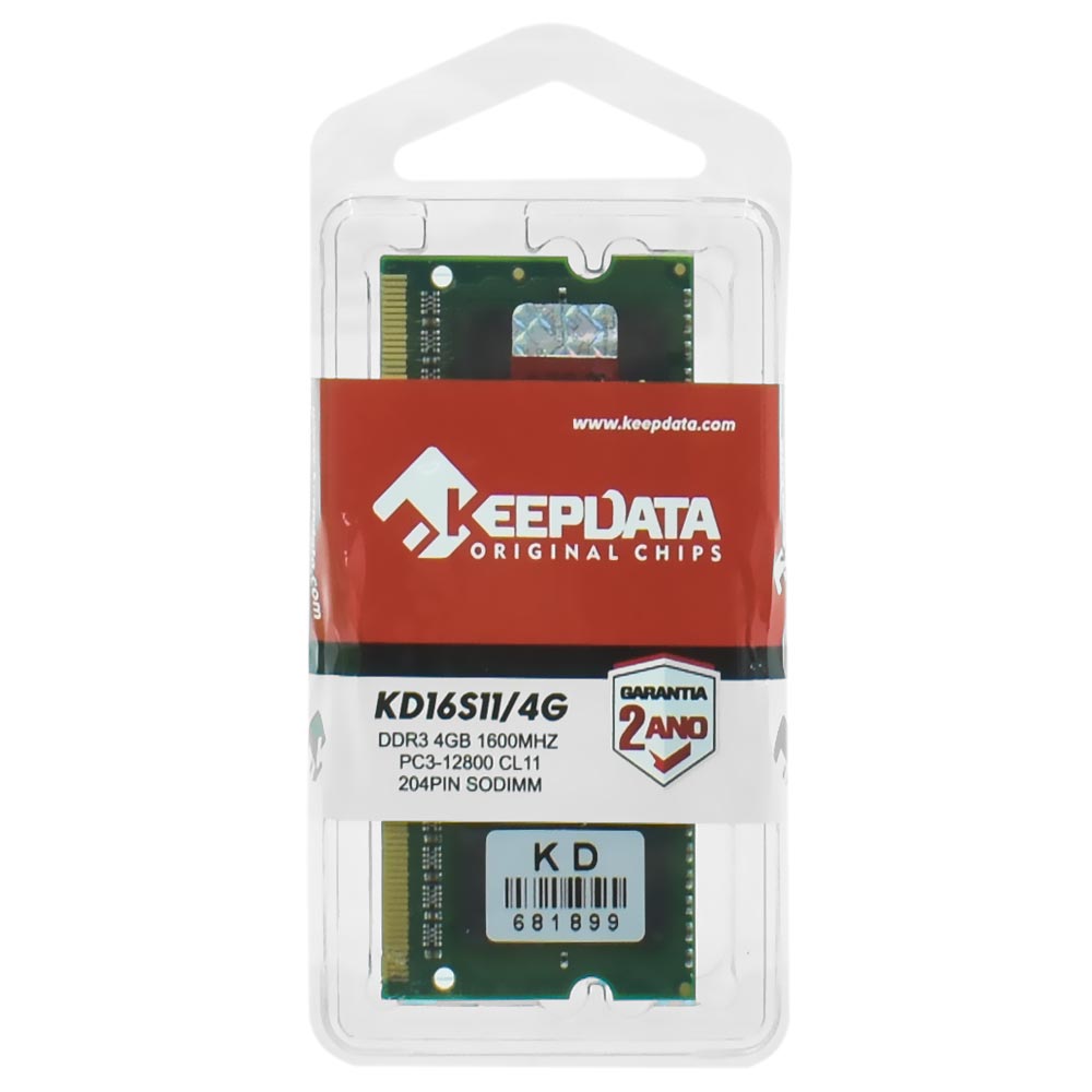 Memória RAM para Notebook Keepdata DDR3 4GB 1600MHz - KD16S11/4G