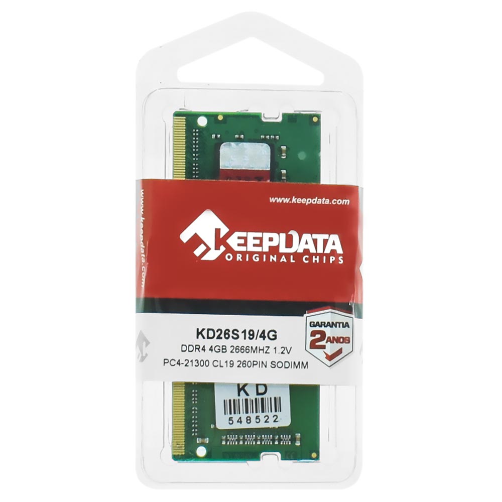 Memória RAM para Notebook Keepdata DDR4 4GB 2666MHz - KD26S19/4G