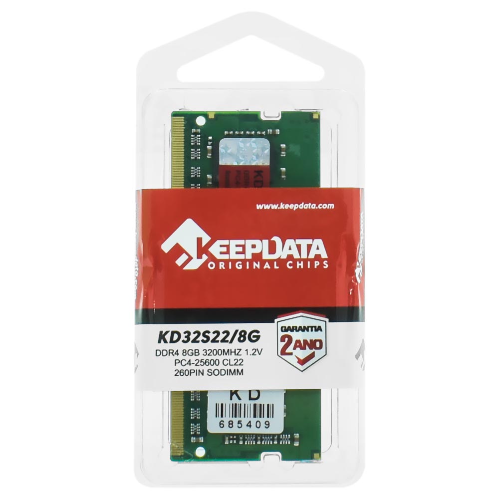 Memória RAM para Notebook Keepdata DDR4 8GB 3200MHz - KD32S22/8G