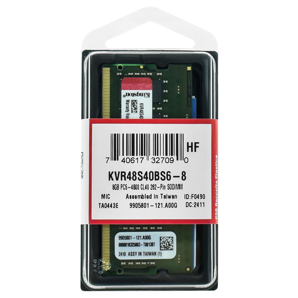 Memória RAM para Notebook Kingston DDR5 8GB 4800MHz - KVR48S40BS6-8