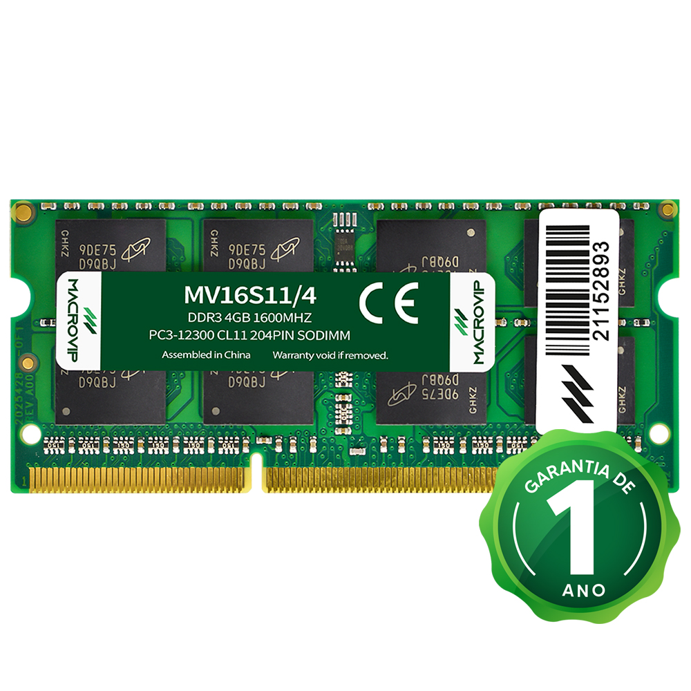 Memoria RAM para Notebook Macrovip DDR3 4GB 1600MHz - MV16S11/4