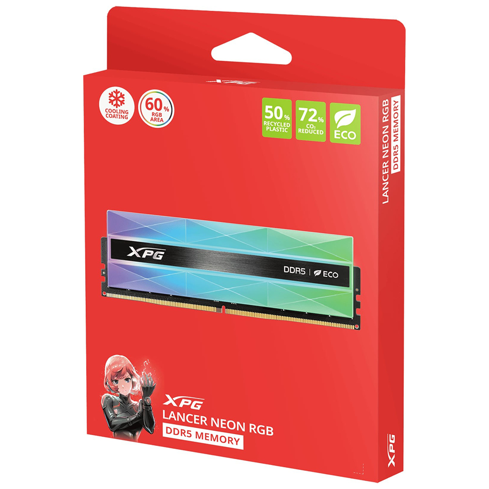 Memória RAM ADATA XPG Lancer Neon DDR5 32GB (2x16GB) 6400MHz RGB - Preto / Cinza (AX5U6400C3216G-DCLANRSG)