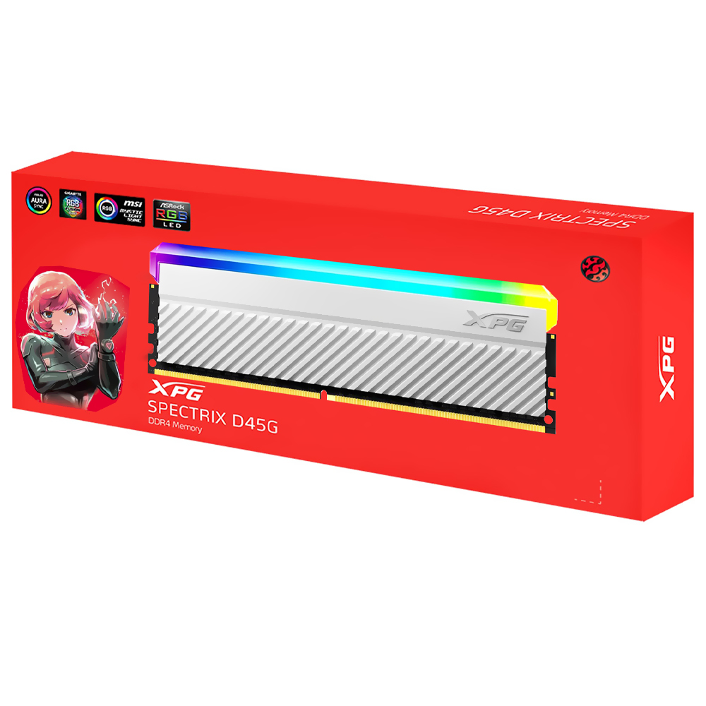 Memória RAM ADATA XPG Spectrix D45G DDR4 8GB 3200MHz RGB - Branco (AX4U32008G16A-CWHD45G)