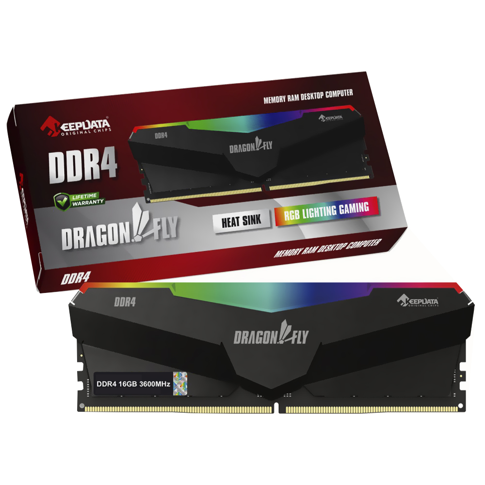 Memória RAM Keepdata Dragonfly DDR4 16GB 3600MHz RGB - Preto (KDHRGB36C18B/16G)