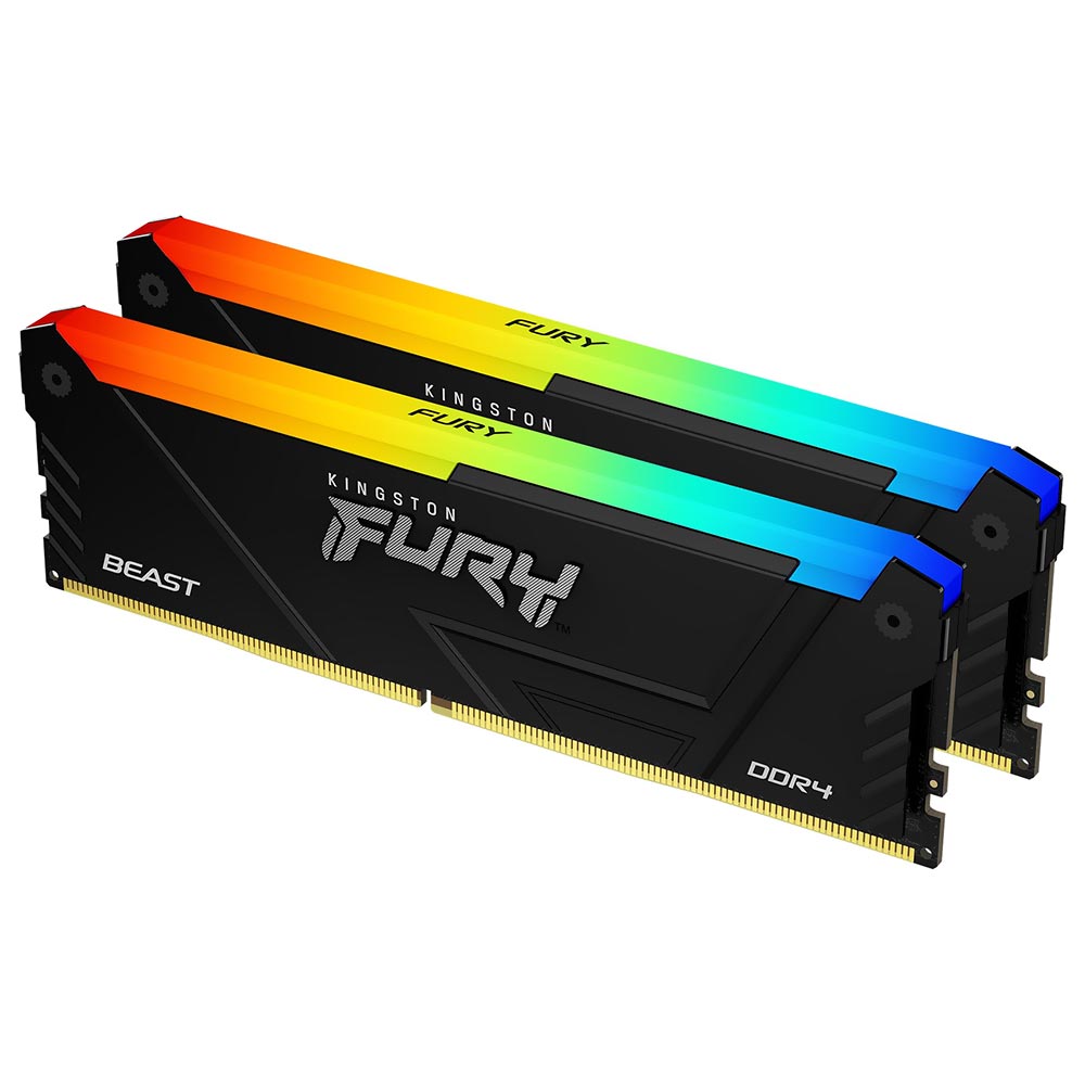 Memória RAM Kingston Fury Beast DDR4 32GB (2x16GB) 2666MHz RGB - Preto (KF426C16BB2AK2/32)