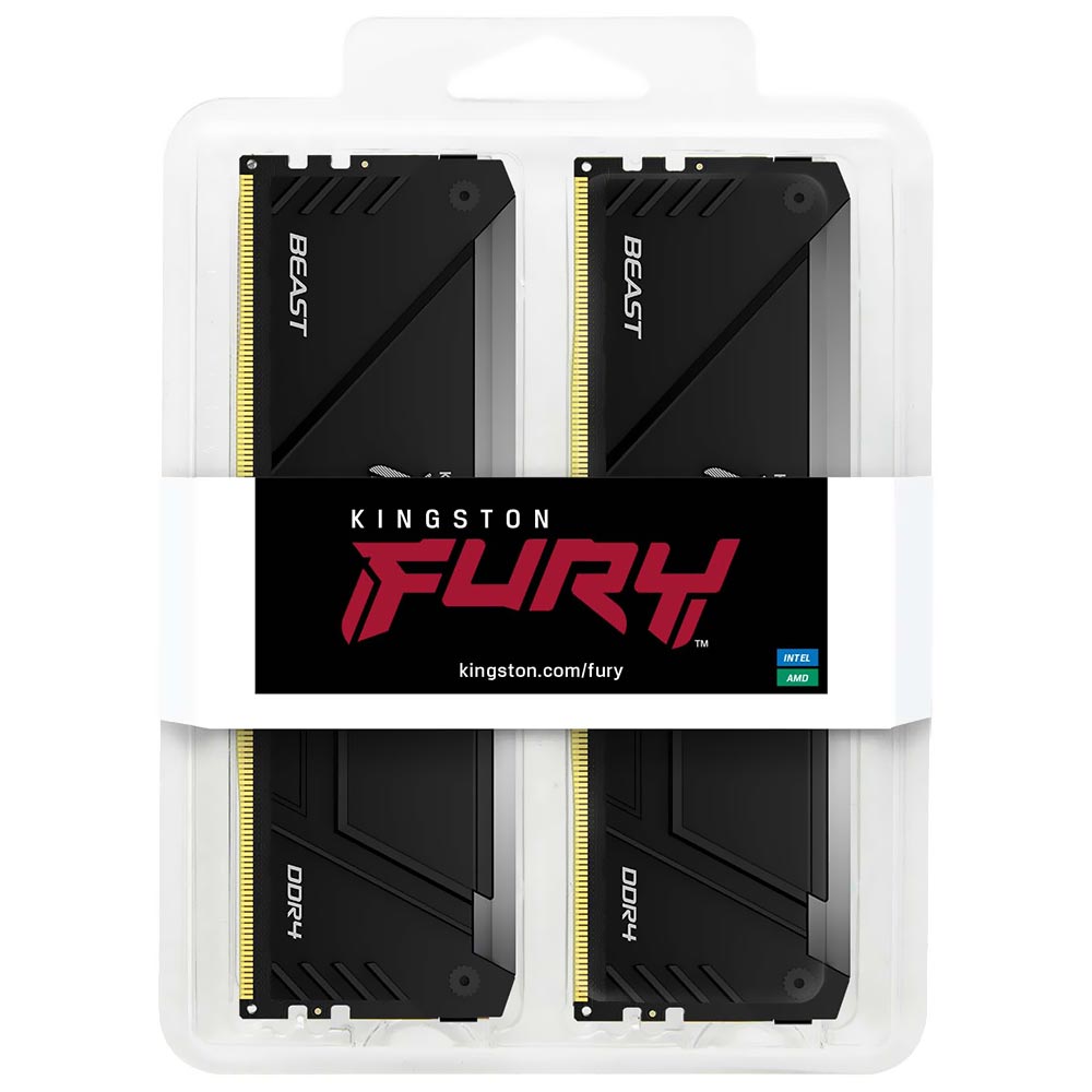 Memória RAM Kingston Fury Beast DDR4 32GB (2x16GB) 2666MHz RGB - Preto (KF426C16BB2AK2/32)