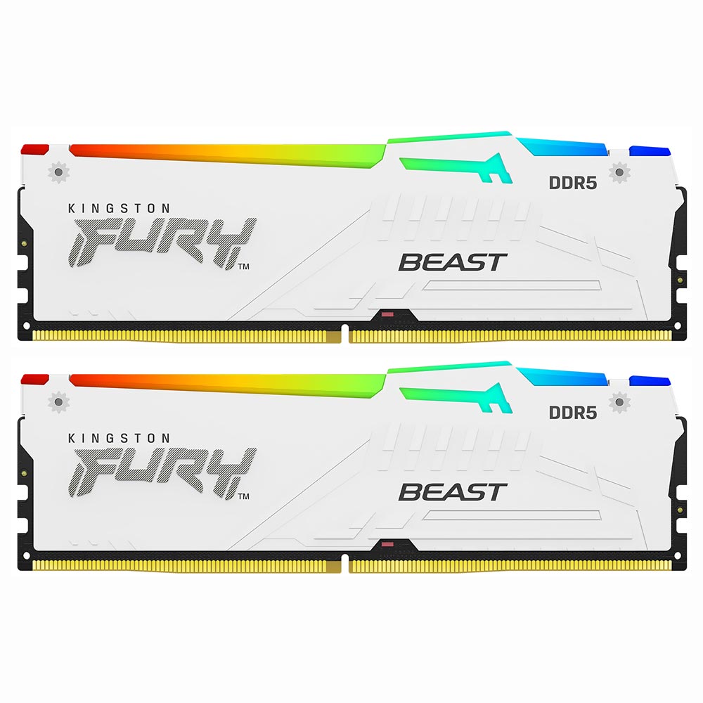 Memória RAM Kingston Fury Beast DDR5 32GB (2x16GB) 5200MHz RGB - Branco (KF552C40BWAK2-32)