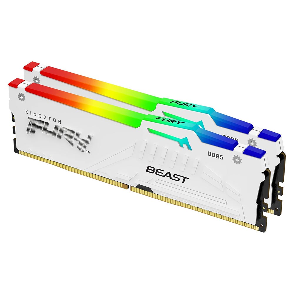 Memória RAM Kingston Fury Beast DDR5 32GB (2x16GB) 5200MHz RGB - Branco (KF552C40BWAK2-32)