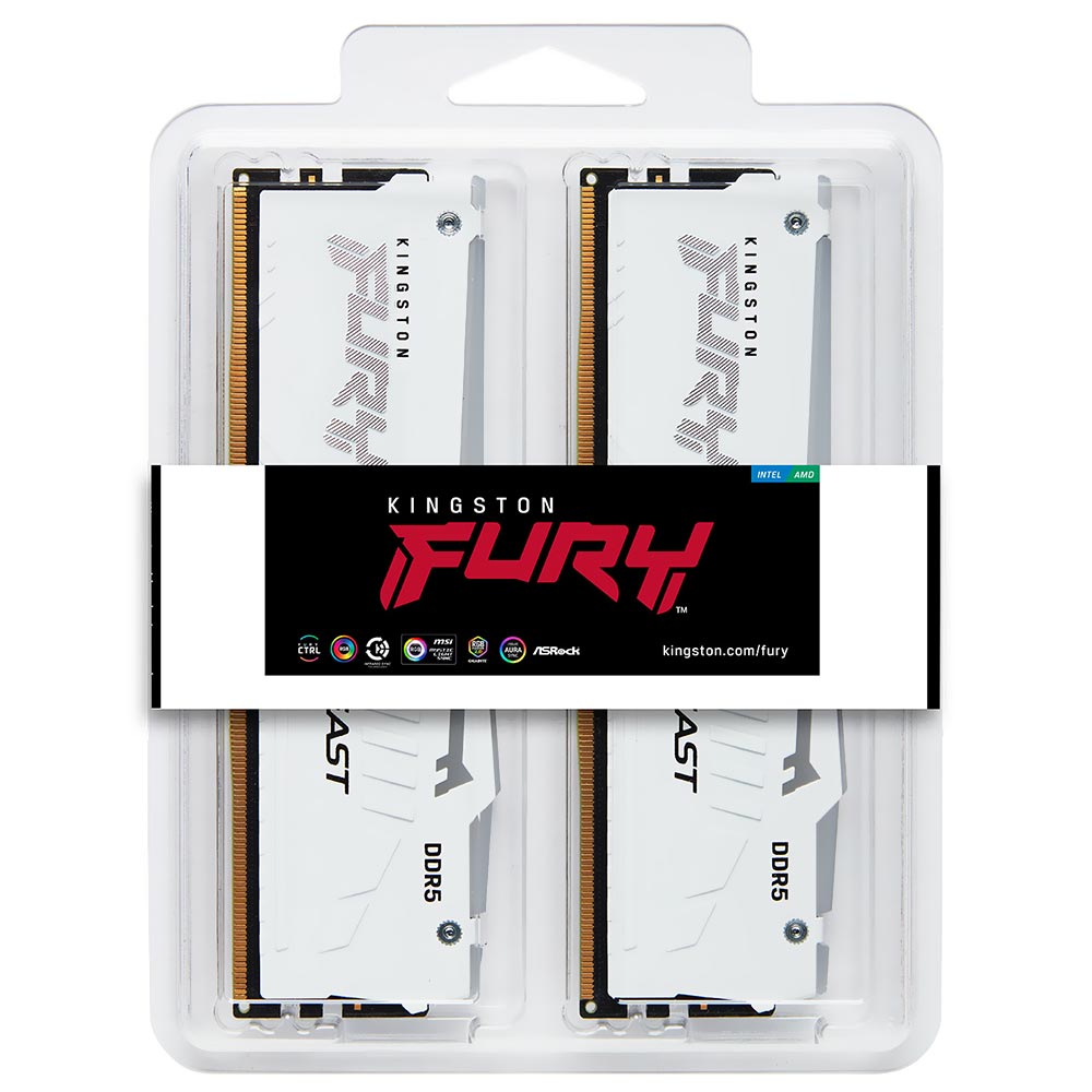 Memória RAM Kingston Fury Beast DDR5 32GB (2x16GB) 5200MHz RGB - Branco (KF552C40BWAK2-32)