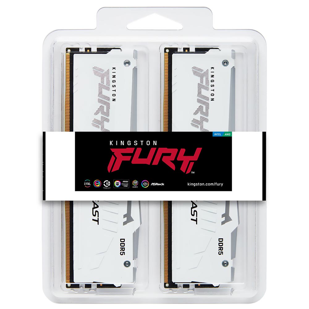 Memória RAM Kingston Fury Beast DDR5 32GB (2x16GB) 6000MHz RGB - Branco (KF560C30BWAK2-32)