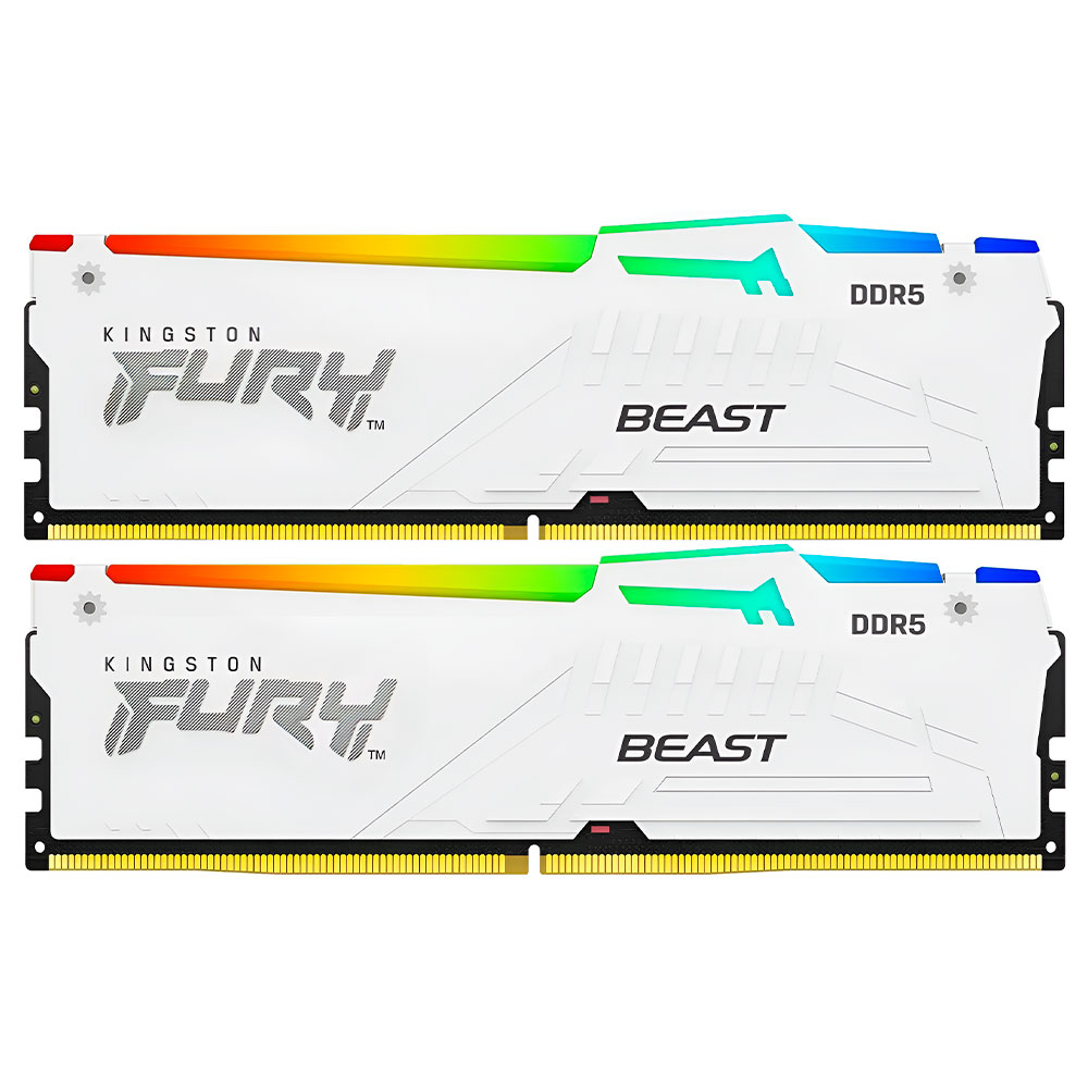 Memória RAM Kingston Fury Beast DDR5 64GB (2x32GB) 6000MHz RGB - Branco (KF560C36BWEAK2-64)