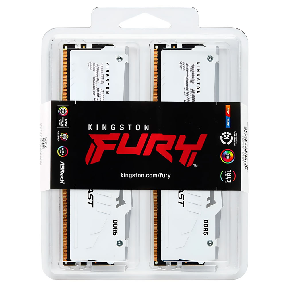 Memória RAM Kingston Fury Beast DDR5 64GB (2x32GB) 6000MHz RGB - Branco (KF560C36BWEAK2-64)